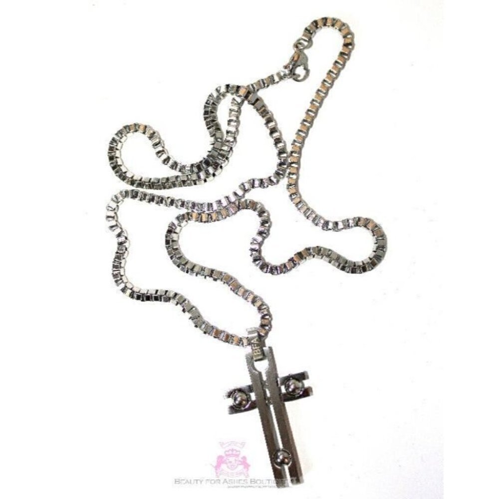 24" Mens Chain Stainless Steel Necklace Art Deco Cross Necklace